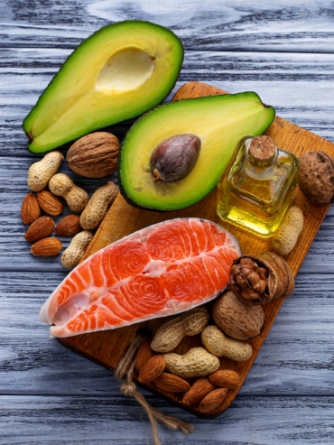 Healthy fat salmon, avocado, oil, nuts