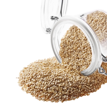 Raw organic superfood gluten free quinoa seeds in airtight glass